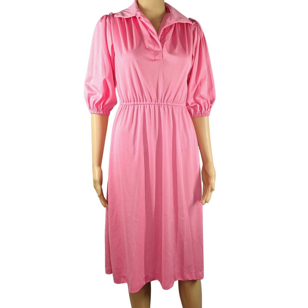 Vtg '70s Bubblegum Pink Retro Midi Dress Barbiecore 70s Disco Retro Americana Sm